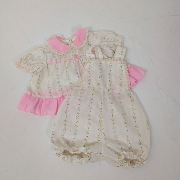 80s Floral Jumpsuit & Dress Set Onesie 2 Piece Co-ord Bodycuit Shortalls Ruffles - Picture 3 of 7